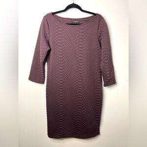 Sharagano Dress Plum Knee Length  Quilted 3/4 Sleeves SZ 14 EUC